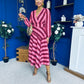 Ciara Striped Detail Midi Dress Ruby Cerise