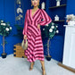 Ciara Striped Detail Midi Dress Ruby Cerise
