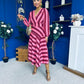 Ciara Striped Detail Midi Dress Ruby Cerise