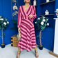 Ciara Striped Detail Midi Dress Ruby Cerise