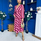 Ciara Striped Detail Midi Dress Ruby Cerise