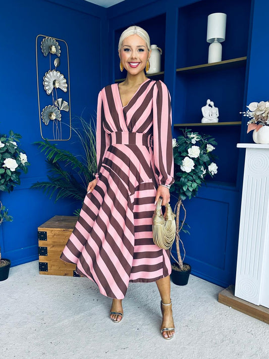 Ciara Striped Detail Midi Dress Coco Blush