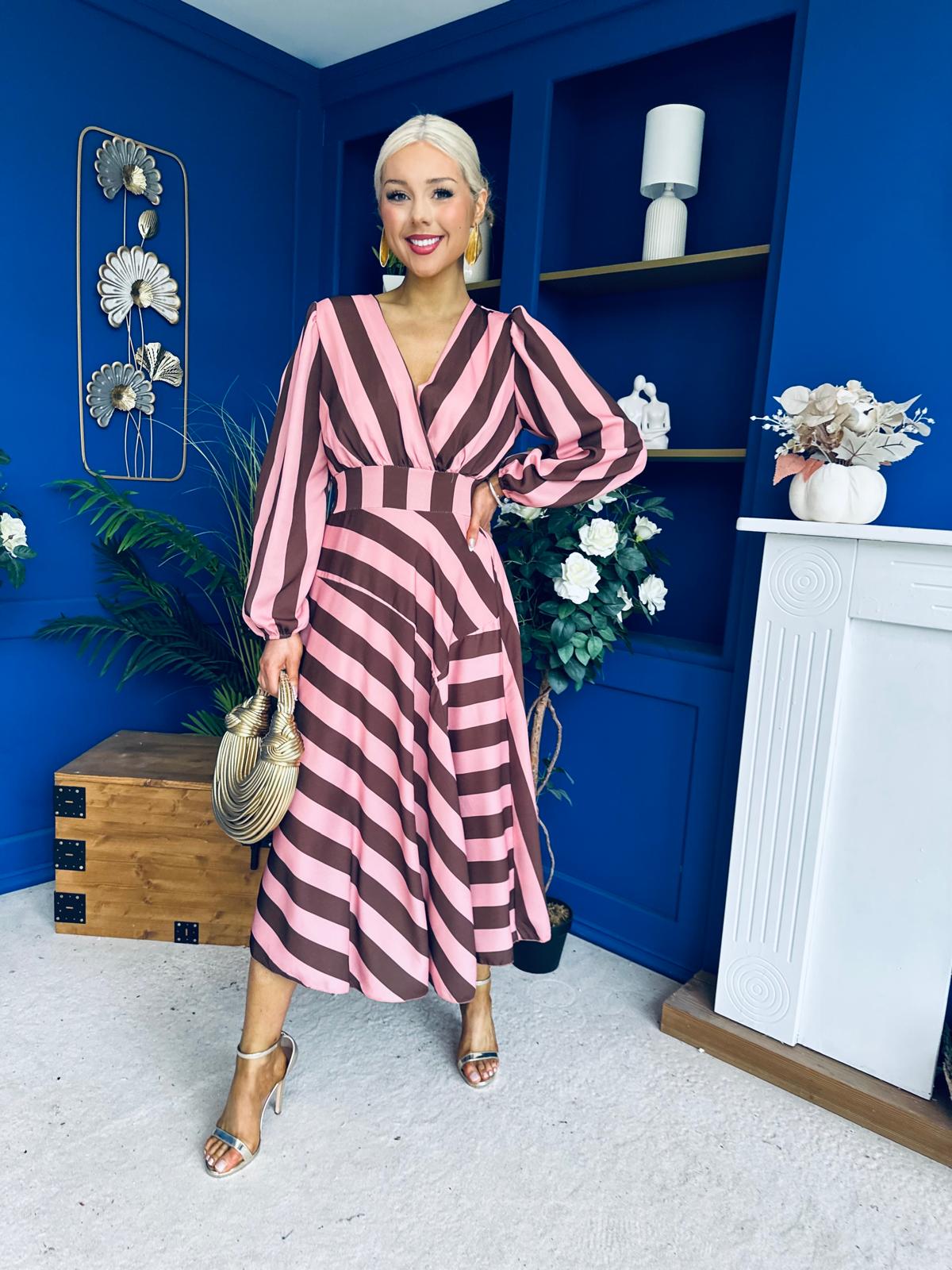 Ciara Striped Detail Midi Dress Coco Blush