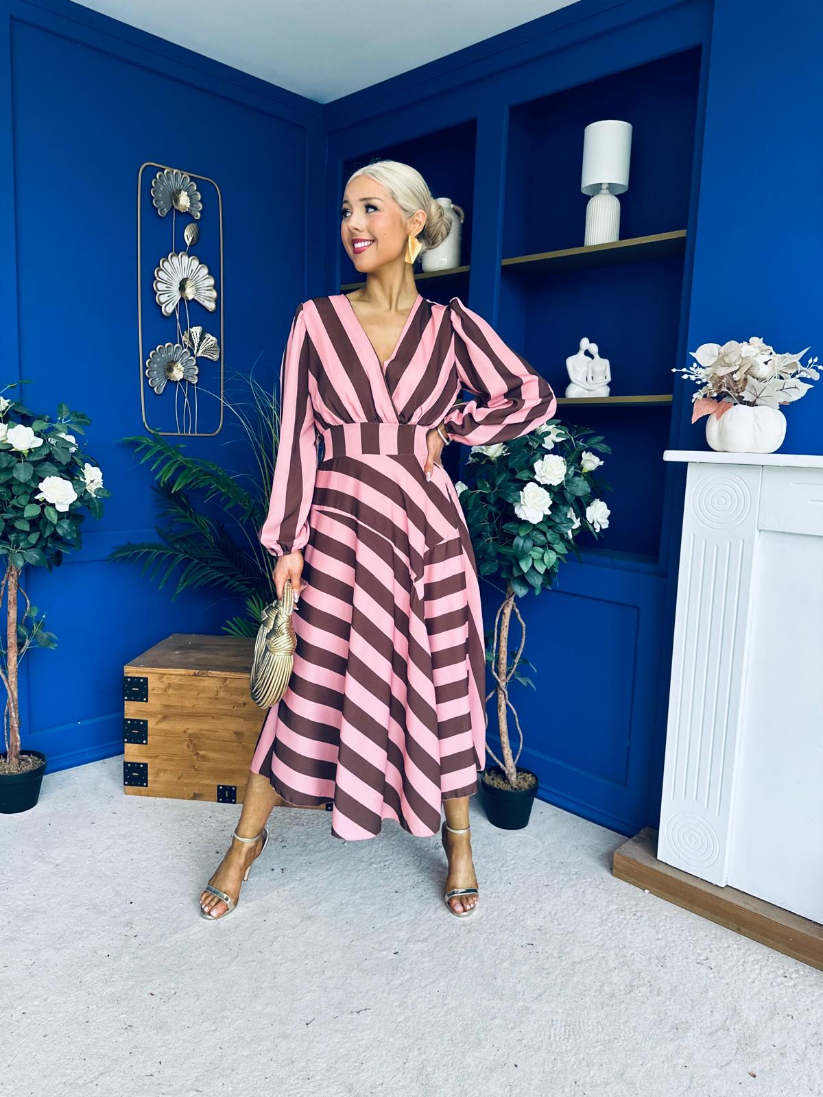Ciara Striped Detail Midi Dress Coco Blush