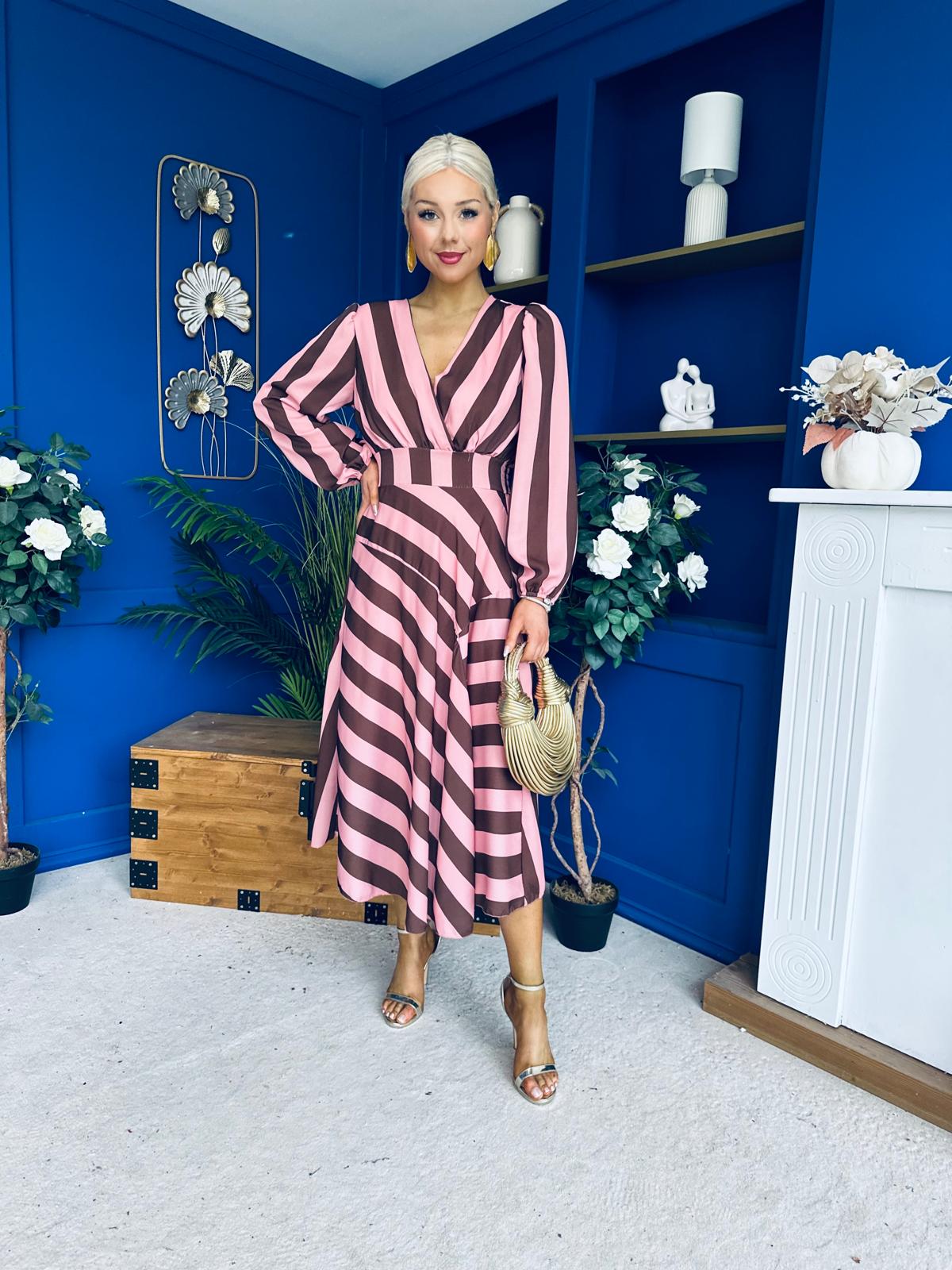 Ciara Striped Detail Midi Dress Coco Blush
