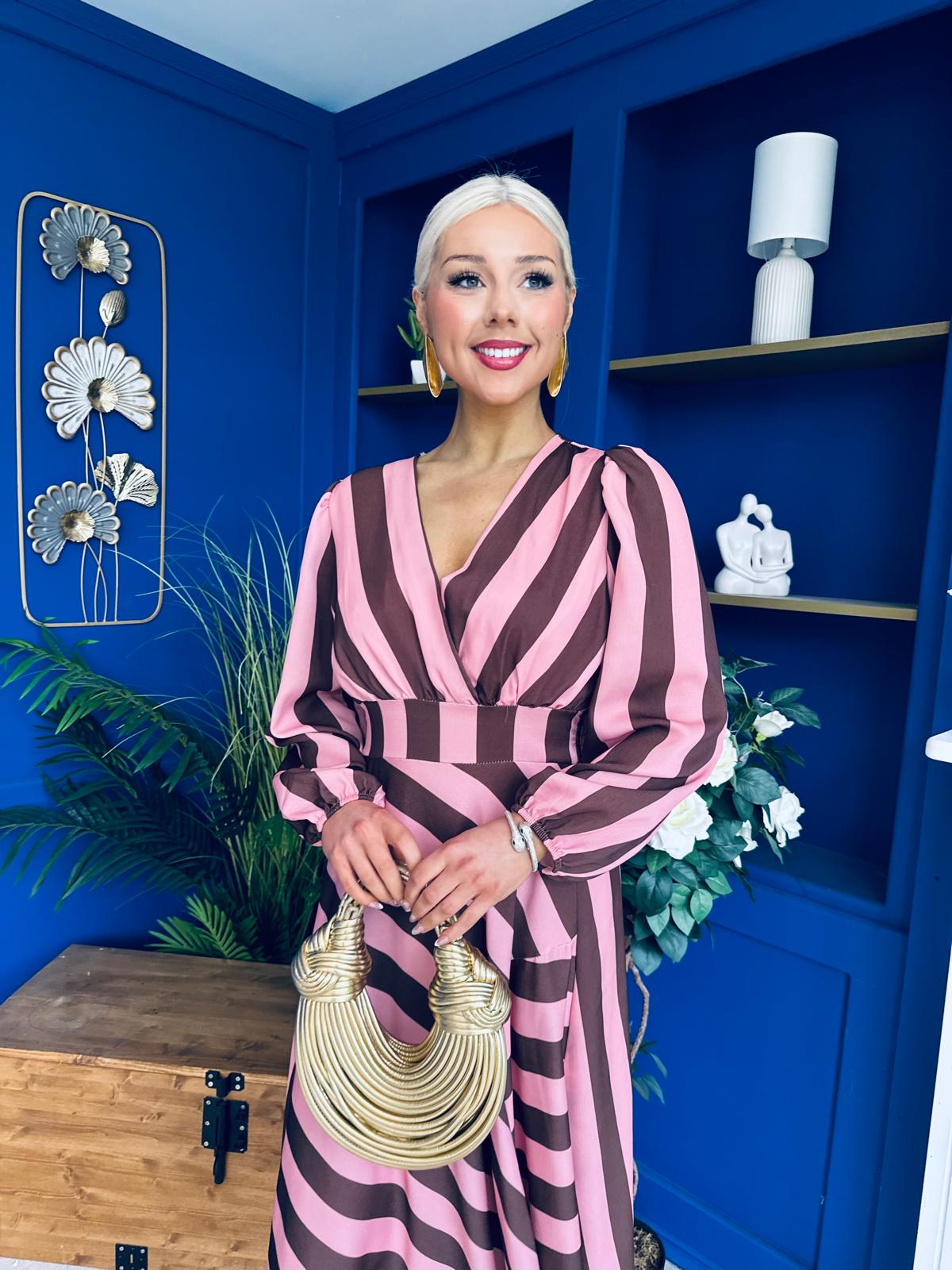 Ciara Striped Detail Midi Dress Coco Blush