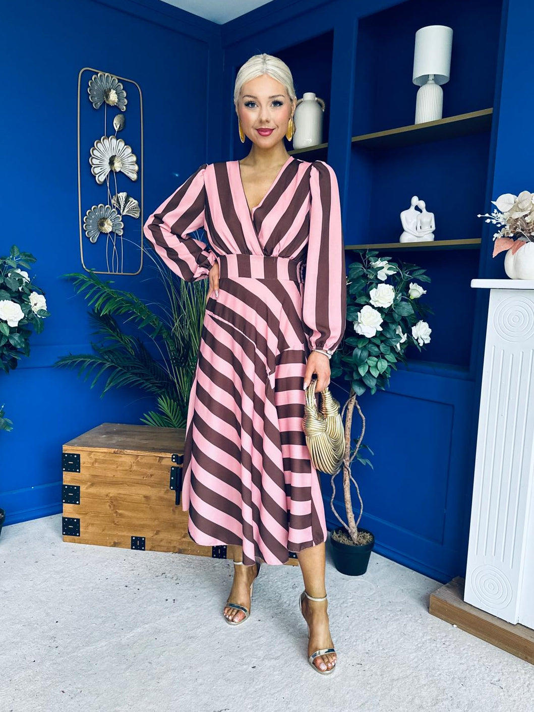 Ciara Striped Detail Midi Dress Coco Blush