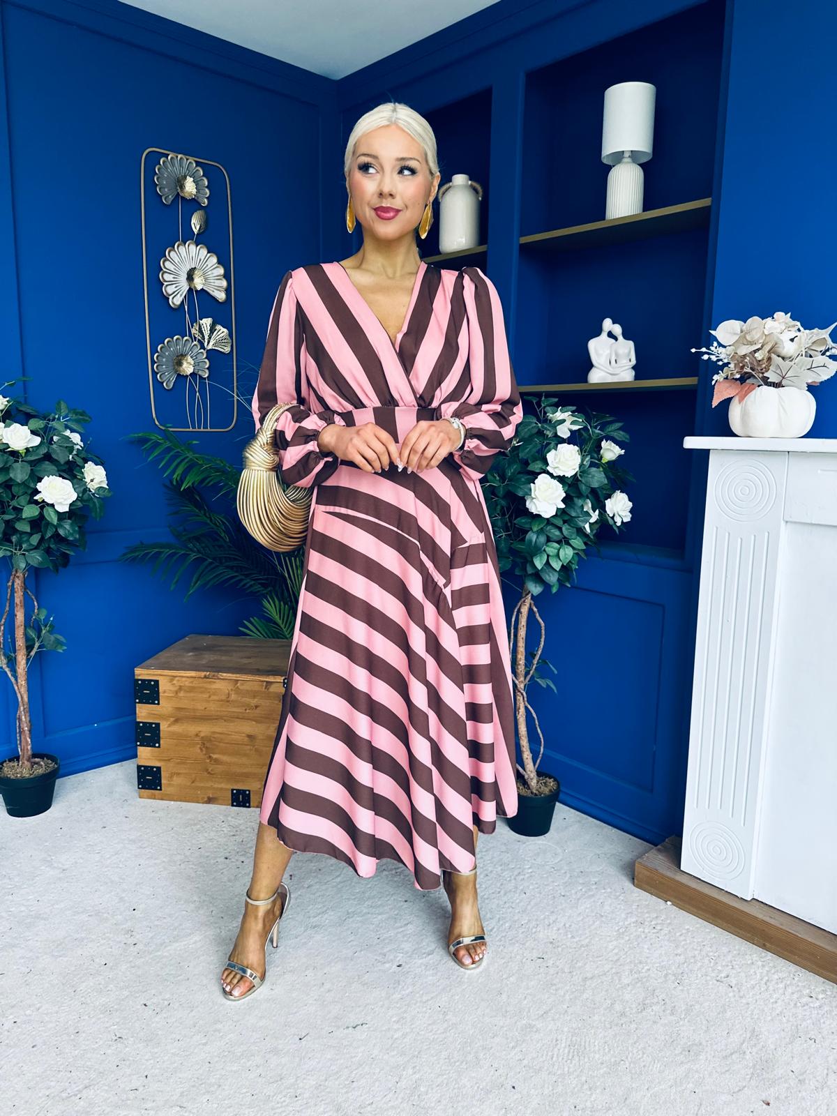 Ciara Striped Detail Midi Dress Coco Blush