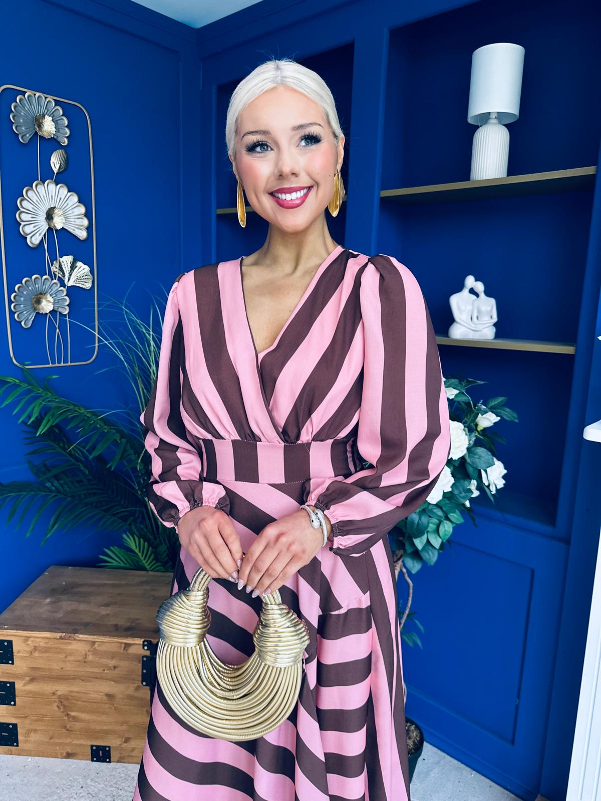 Ciara Striped Detail Midi Dress Coco Blush