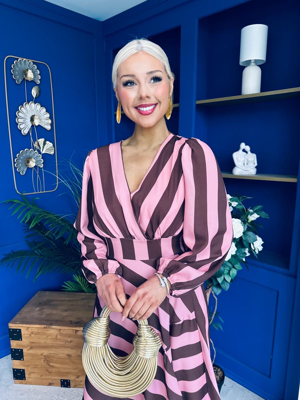 Ciara Striped Detail Midi Dress Coco Blush