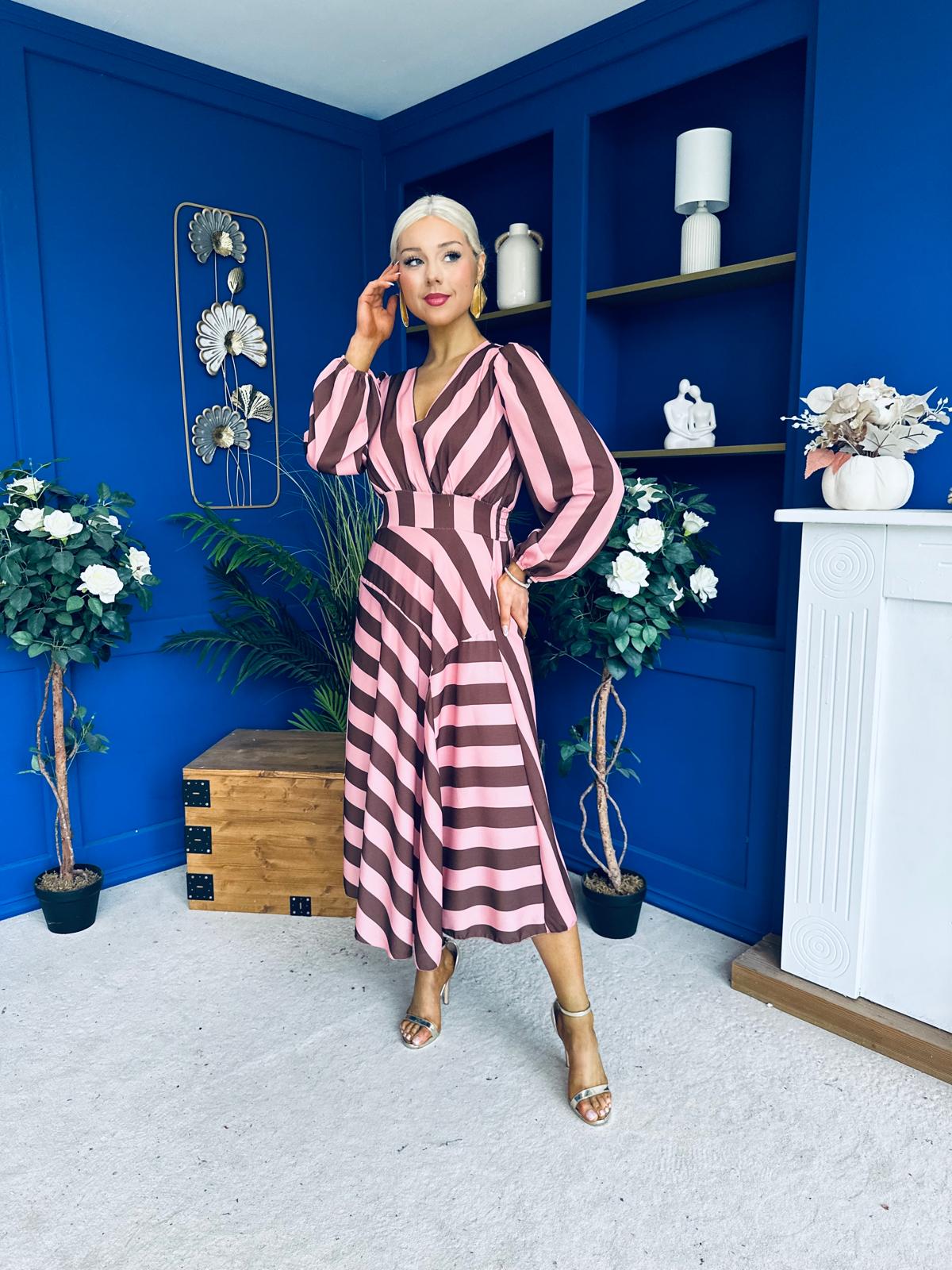 Ciara Striped Detail Midi Dress Coco Blush