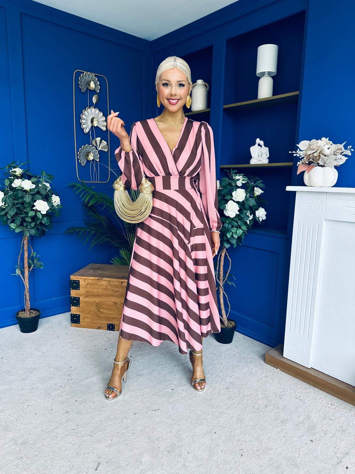 Ciara Striped Detail Midi Dress Coco Blush