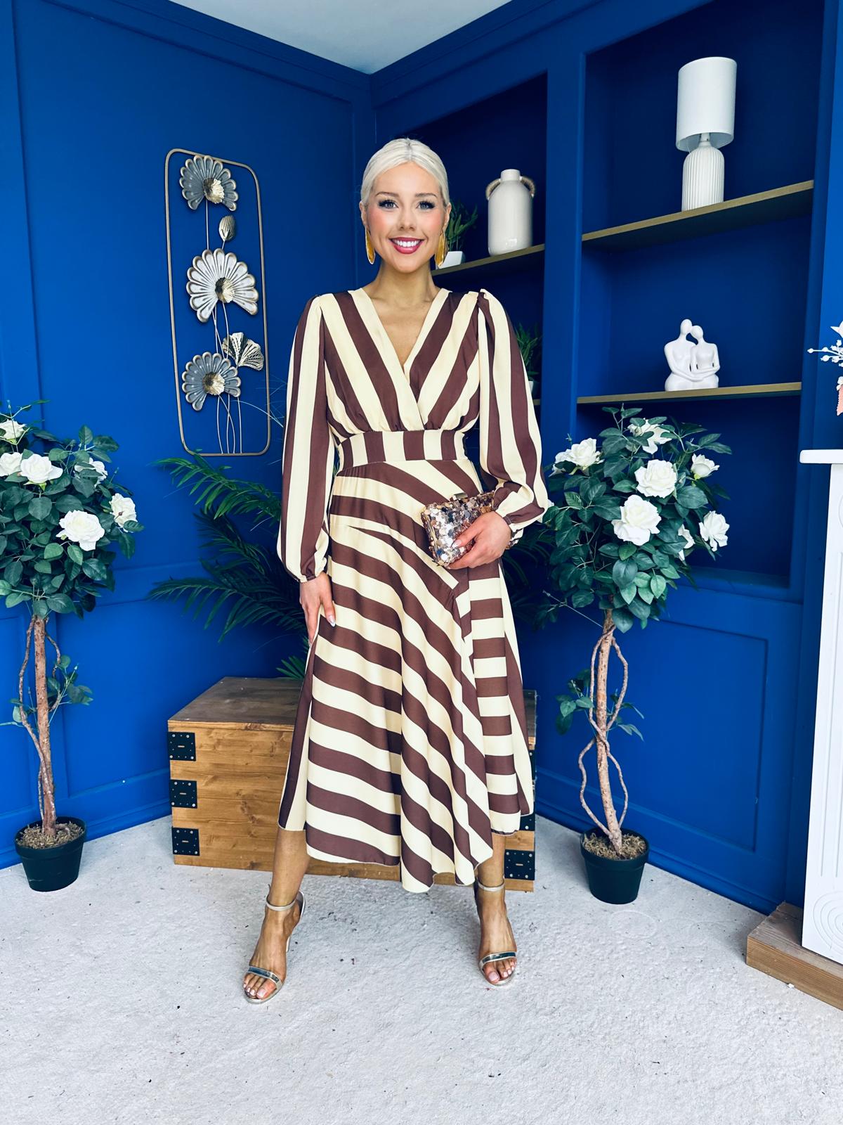Ciara Striped Detail Midi Dress Coco Yellow