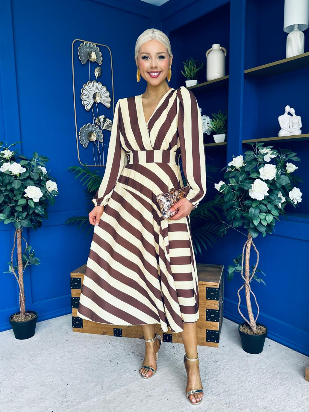 Ciara Striped Detail Midi Dress Coco Yellow