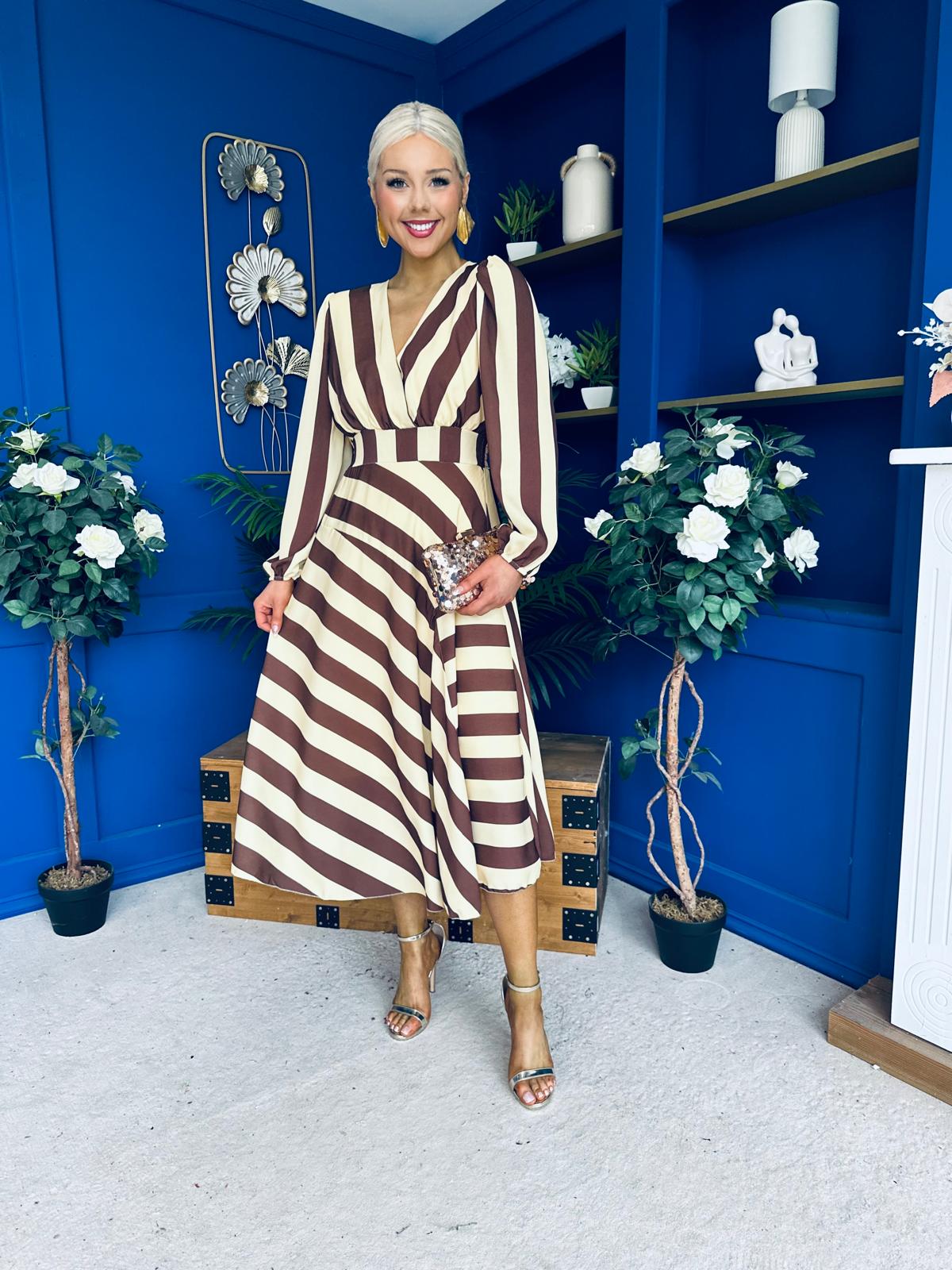 Ciara Striped Detail Midi Dress Coco Yellow