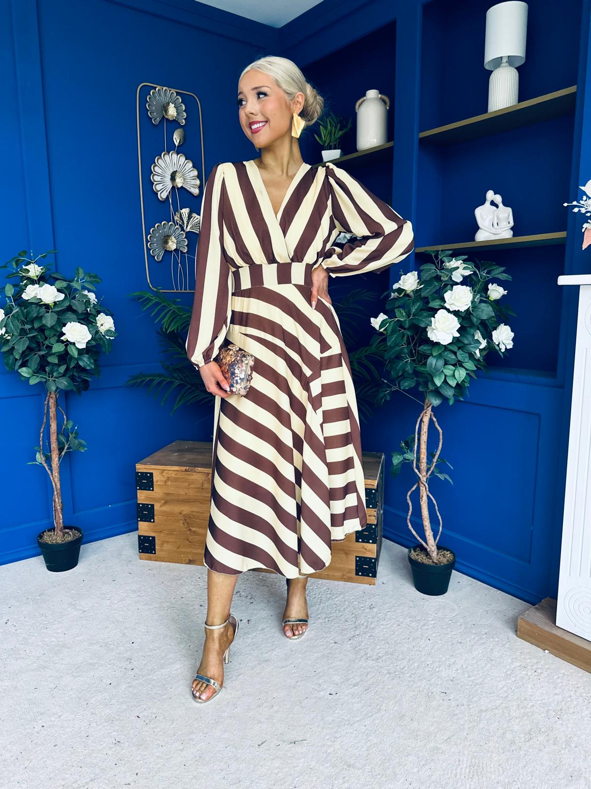 Ciara Striped Detail Midi Dress Coco Yellow