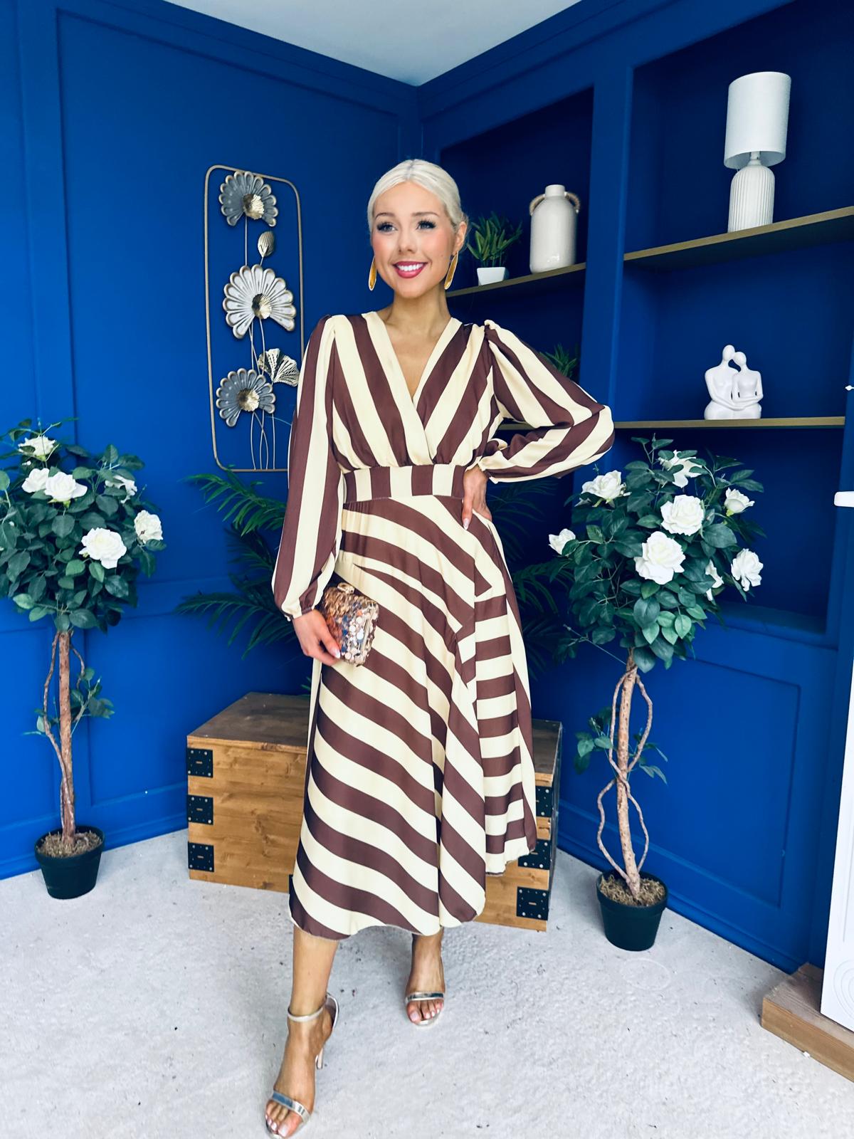 Ciara Striped Detail Midi Dress Coco Yellow