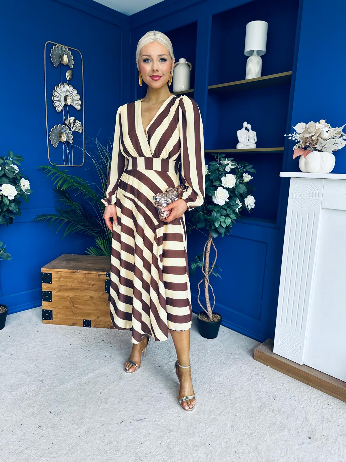 Ciara Striped Detail Midi Dress Coco Yellow