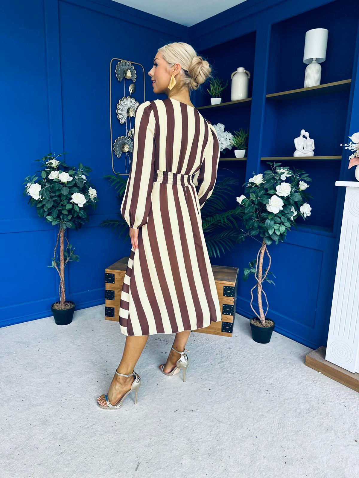 Ciara Striped Detail Midi Dress Coco Yellow