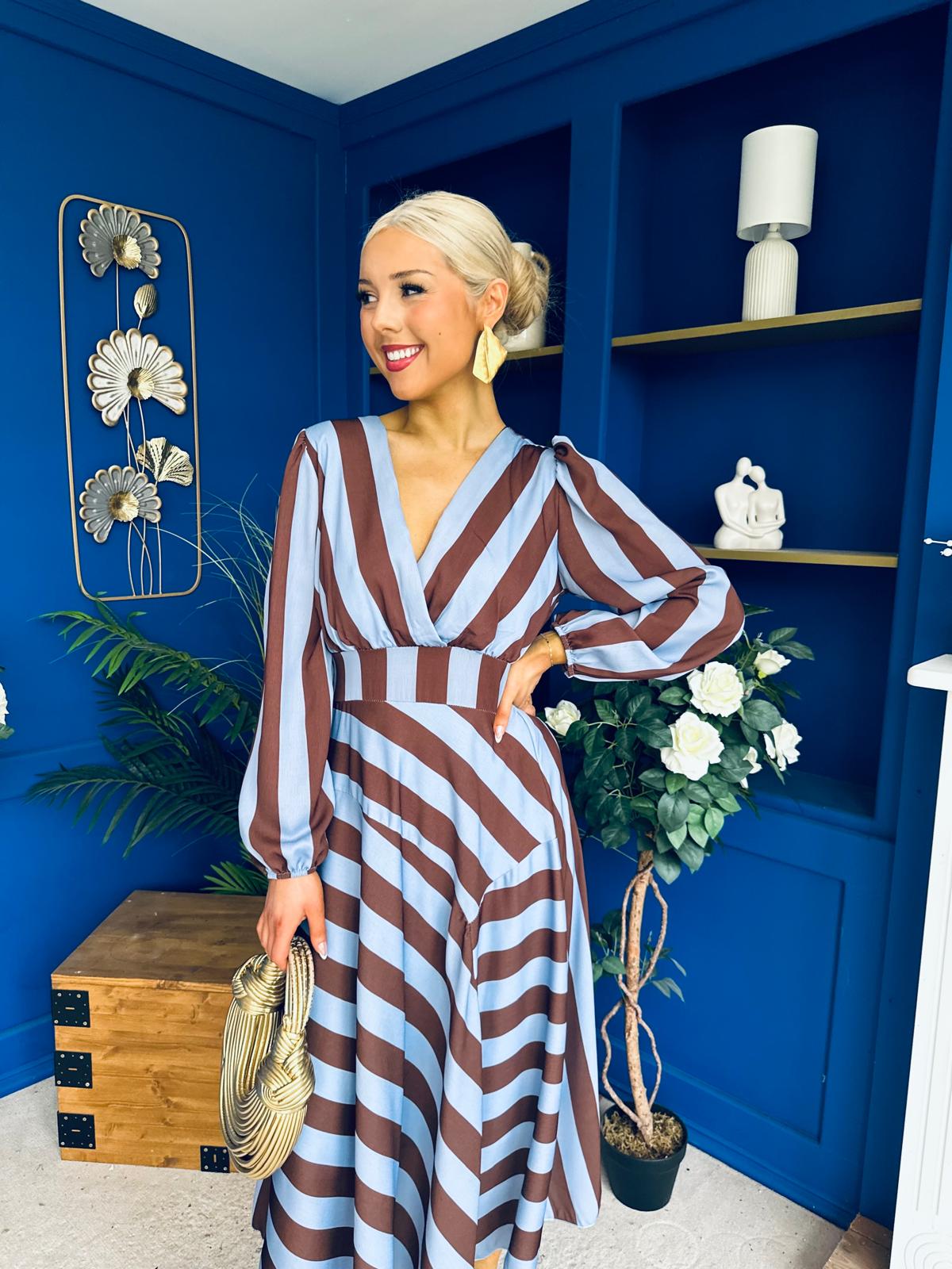 Ciara Striped Detail Midi Dress Coco Blue