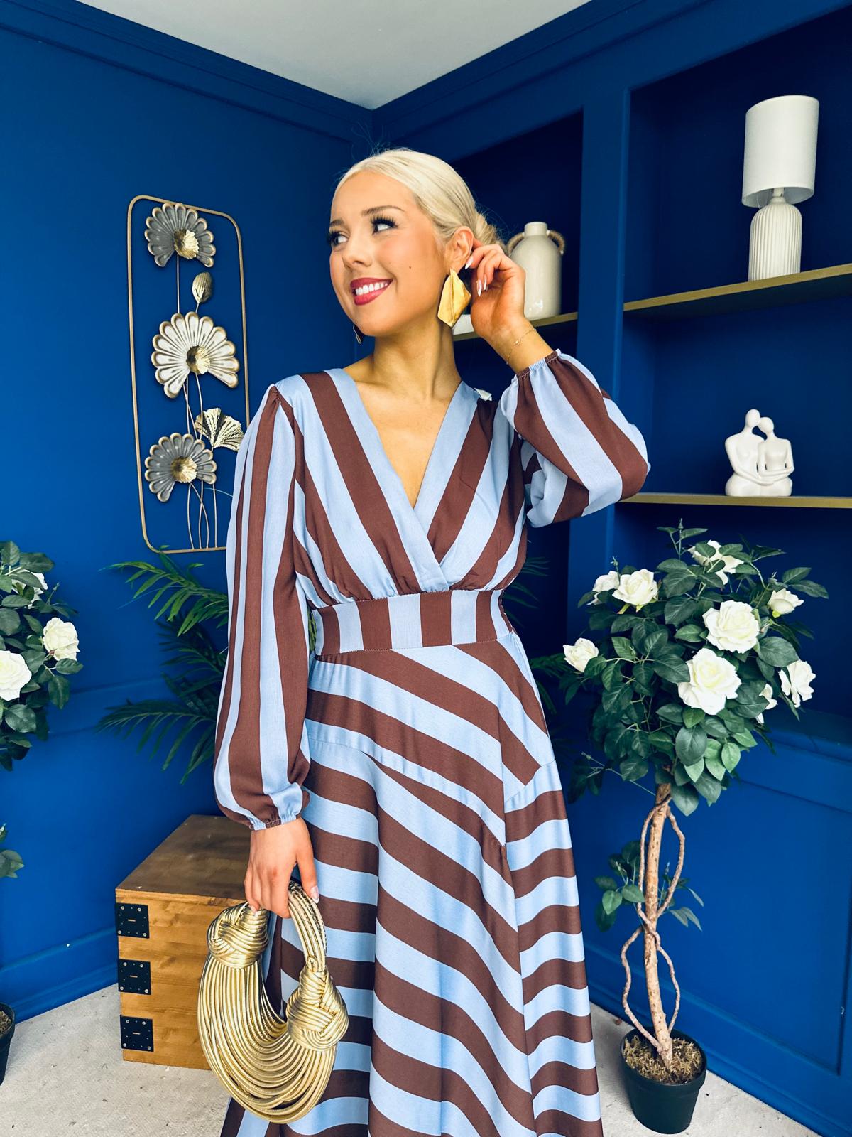 Ciara Striped Detail Midi Dress Coco Blue