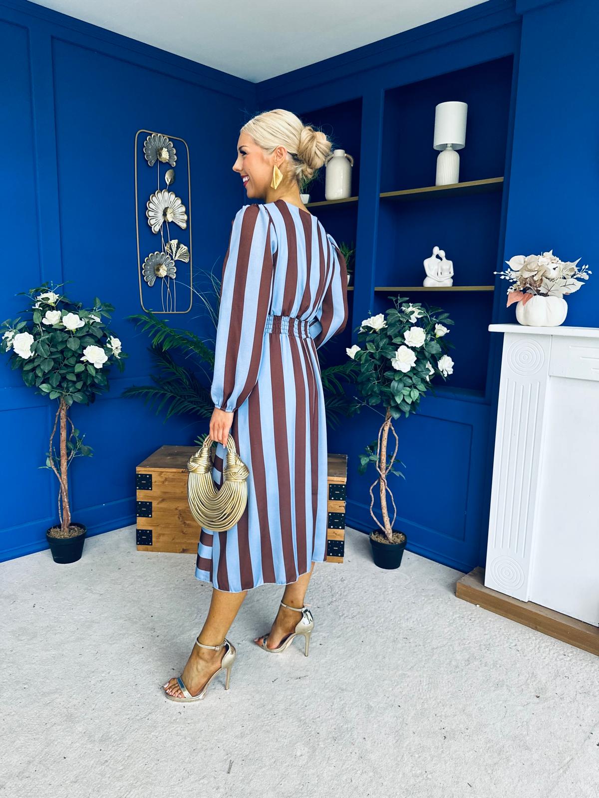 Ciara Striped Detail Midi Dress Coco Blue