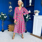Ciara Striped Detail Midi Dress Khaki Fuchsia