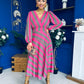 Ciara Striped Detail Midi Dress Khaki Fuchsia