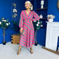 Ciara Striped Detail Midi Dress Khaki Fuchsia