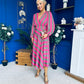 Ciara Striped Detail Midi Dress Khaki Fuchsia