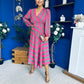 Ciara Striped Detail Midi Dress Khaki Fuchsia