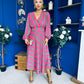 Ciara Striped Detail Midi Dress Khaki Fuchsia