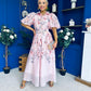 Siera Puff Sleeve Occasion Shirt Dress Floral Pink