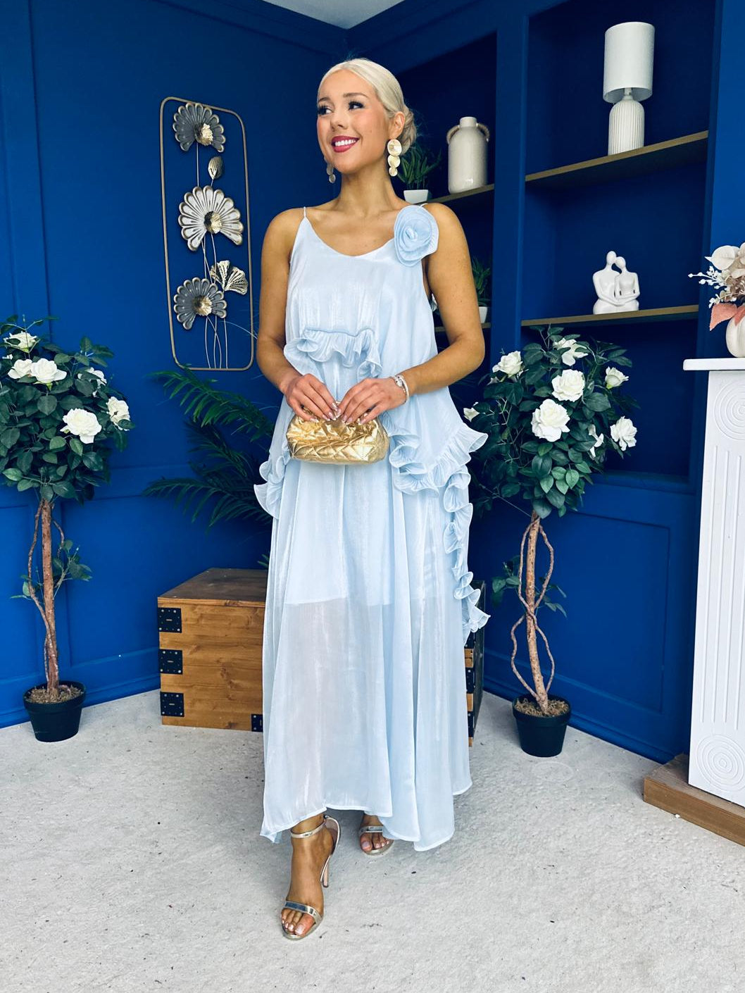 Frida Drap Detail Occasion Dress Blue