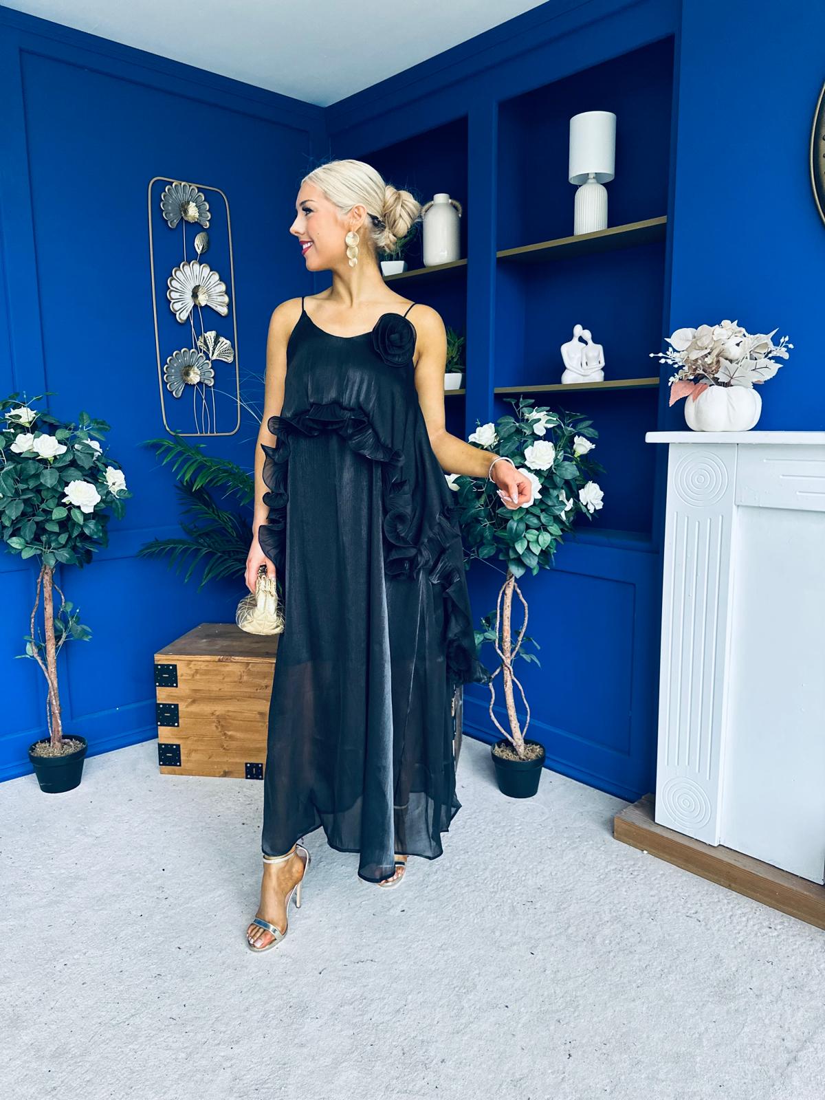Frida Drap Detail Occasion Dress Black