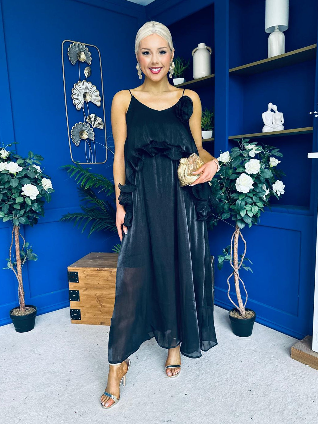 Frida Drap Detail Occasion Dress Black