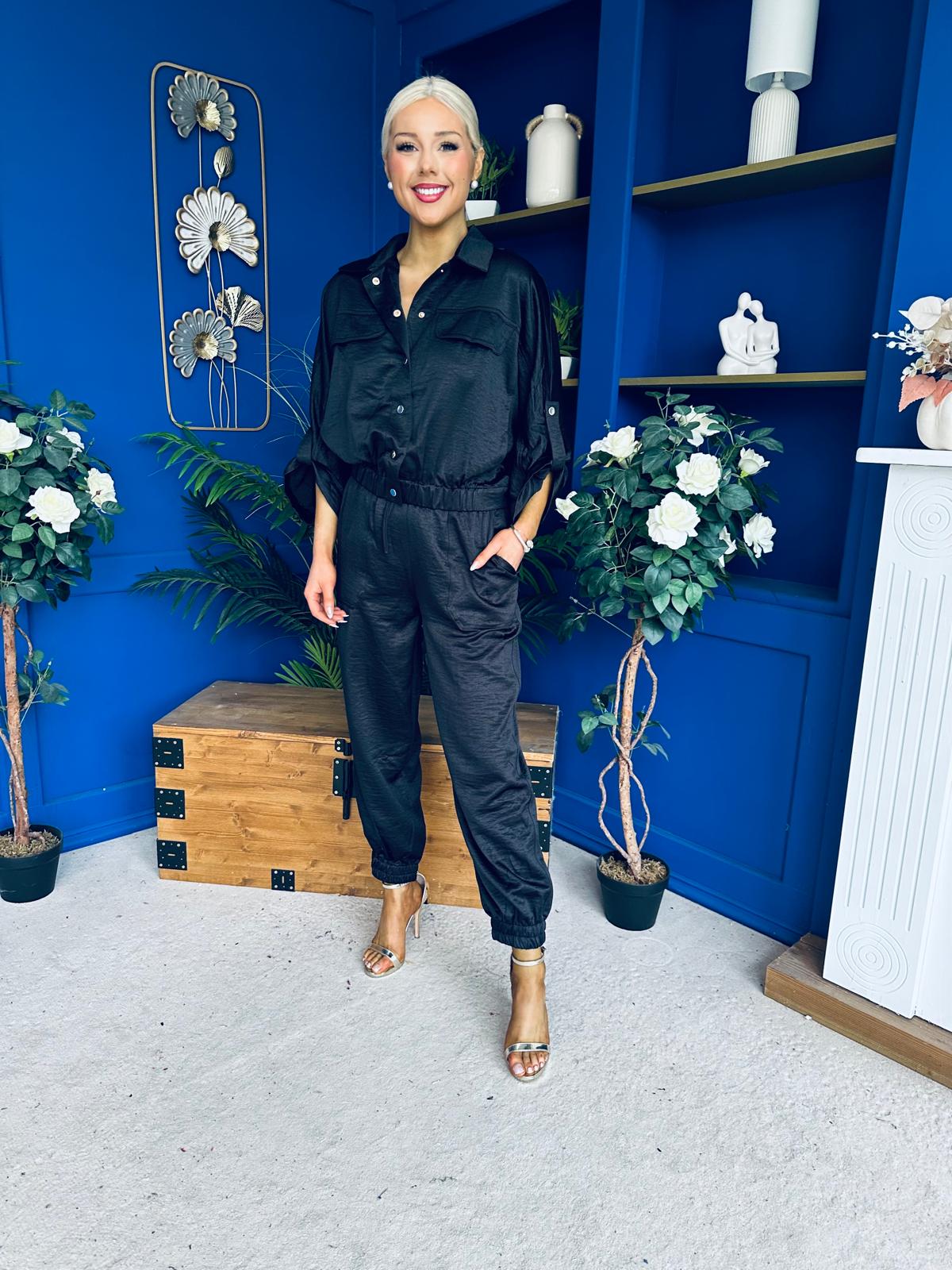 Barbara Detailed Top & Trouser Set Black