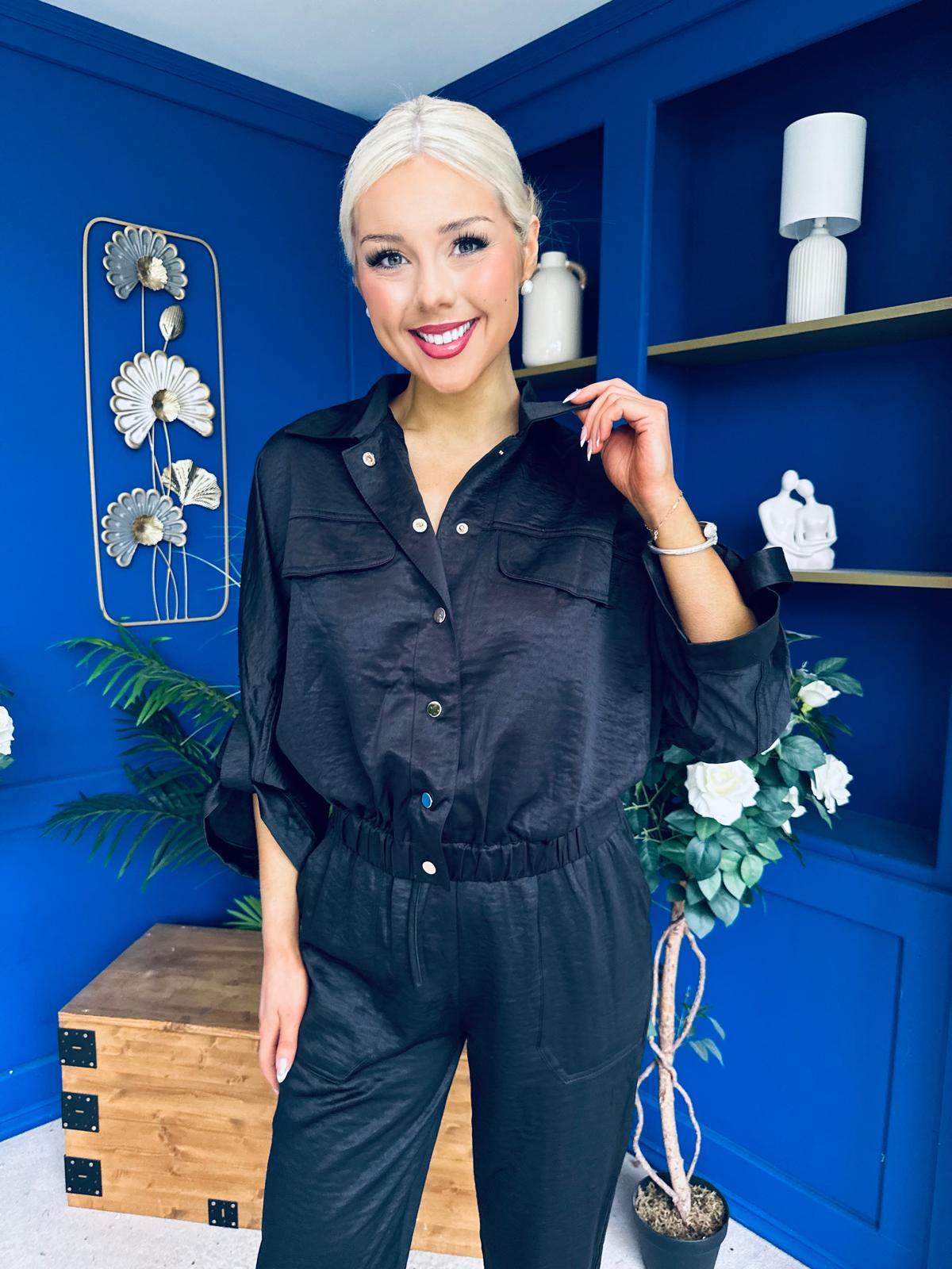 Barbara Detailed Top & Trouser Set Black