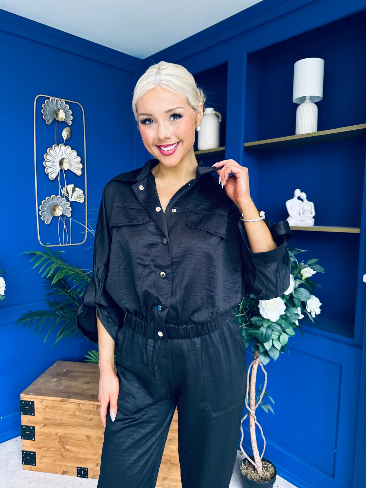 Barbara Detailed Top & Trouser Set Black