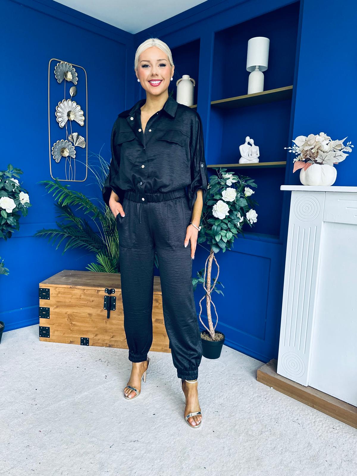 Barbara Detailed Top & Trouser Set Black