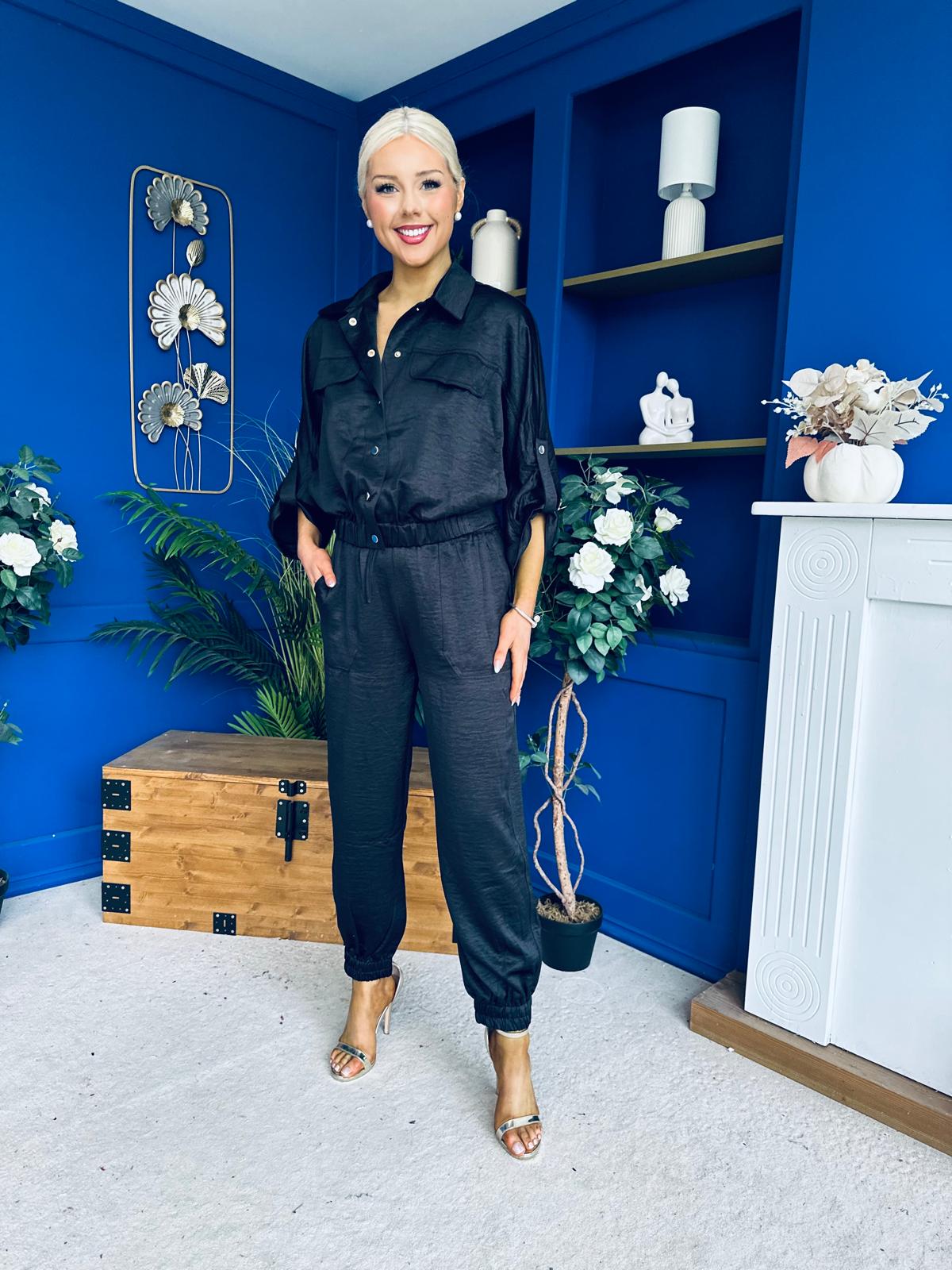 Barbara Detailed Top & Trouser Set Black