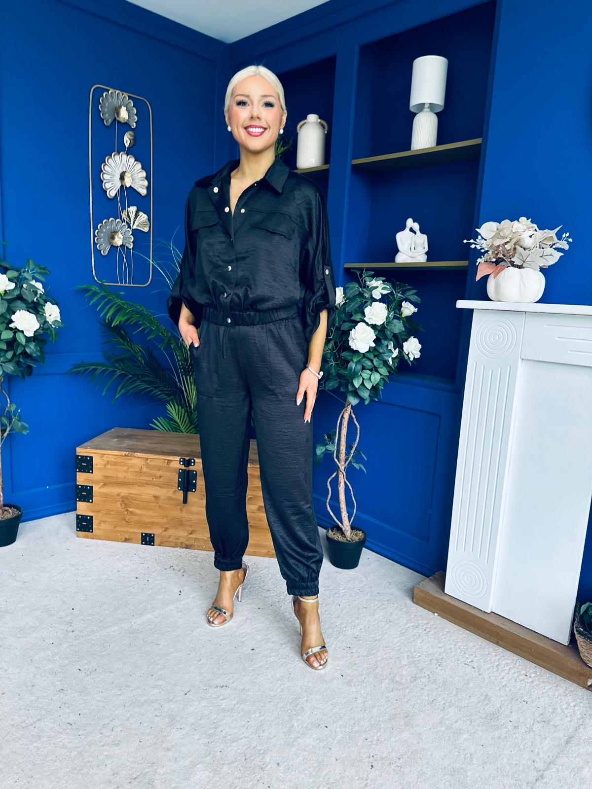 Barbara Detailed Top & Trouser Set Black