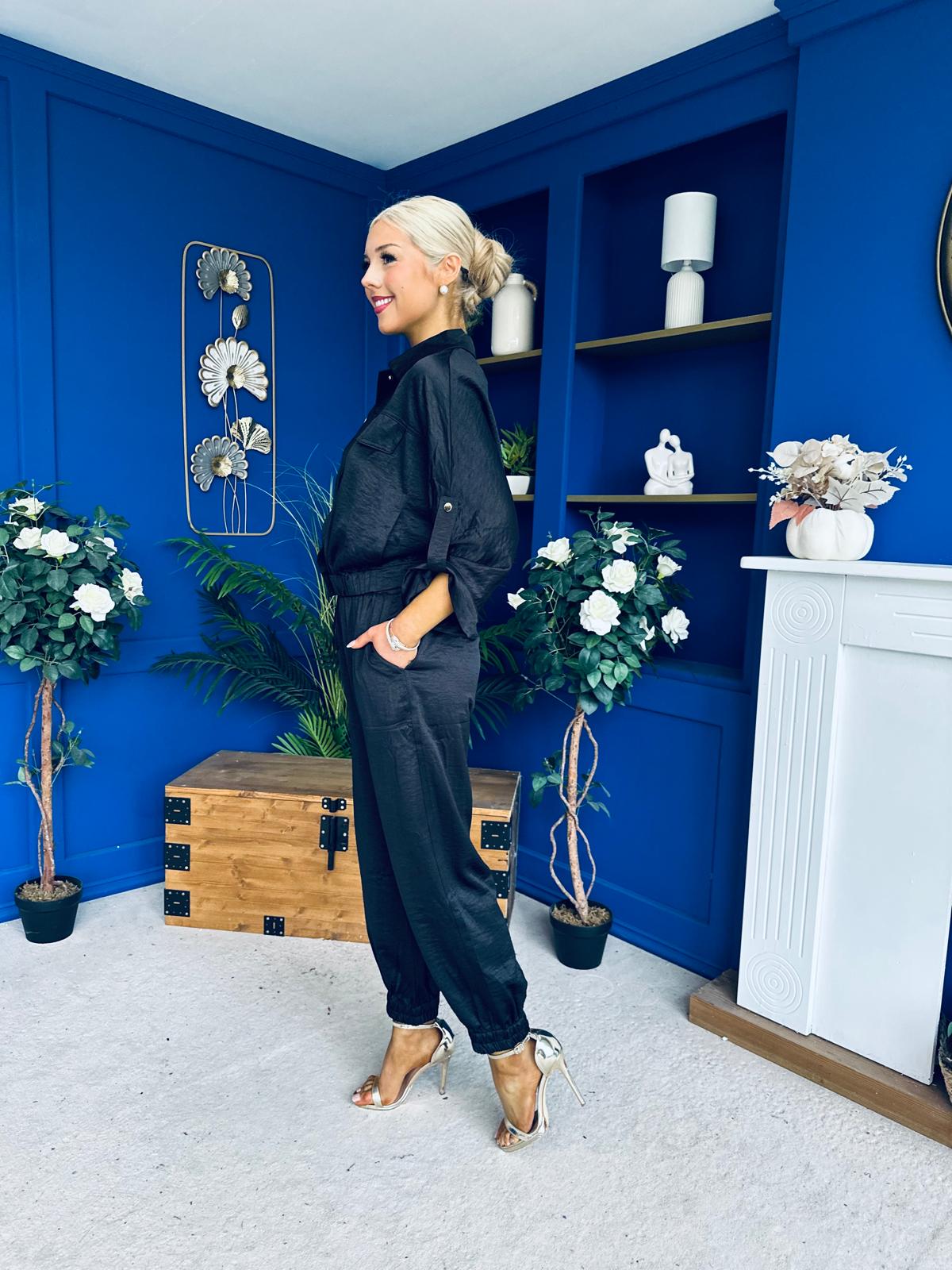 Barbara Detailed Top & Trouser Set Black
