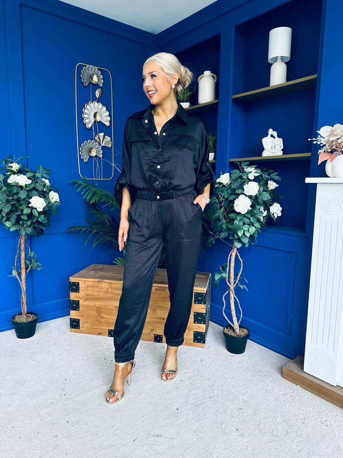 Barbara Detailed Top & Trouser Set Black
