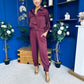 Barbara Detailed Top & Trouser Set Burgundy