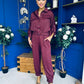 Barbara Detailed Top & Trouser Set Burgundy
