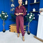 Barbara Detailed Top & Trouser Set Burgundy