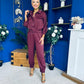 Barbara Detailed Top & Trouser Set Burgundy