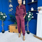 Barbara Detailed Top & Trouser Set Burgundy