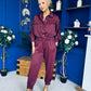 Barbara Detailed Top & Trouser Set Burgundy